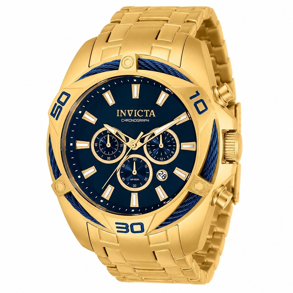 Invicta Bolt Tensora Mens Chronograph Watch 50mm Gold Blue Dial New Invicta Box